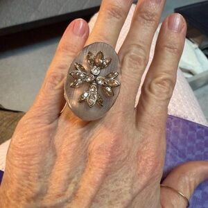 ALEXIS BITTAR Elegant Silver Floral Ring PRE OWNED VGC ALL CRYSTALS PRESENT